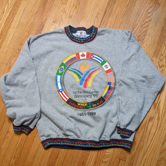 knitwear Other - Vintage Crewneck 90's Sweater Grey Adult Medium men's woman's Pan Am Games gray